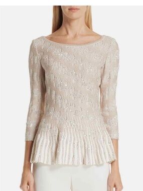 St. John Sequin Trellis Knit Peplum Top